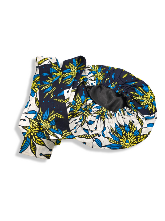 Floral Satin Bonnet with Tie